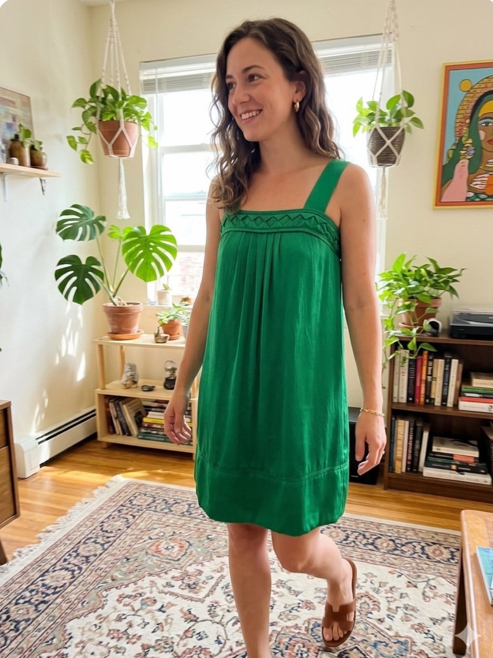 Banana Republic 100% Silk Emerald Green Tank Mini Dress Retro Inspired